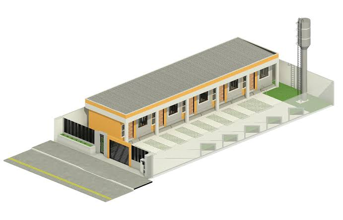 Vista 3D de condomínio de kitnets